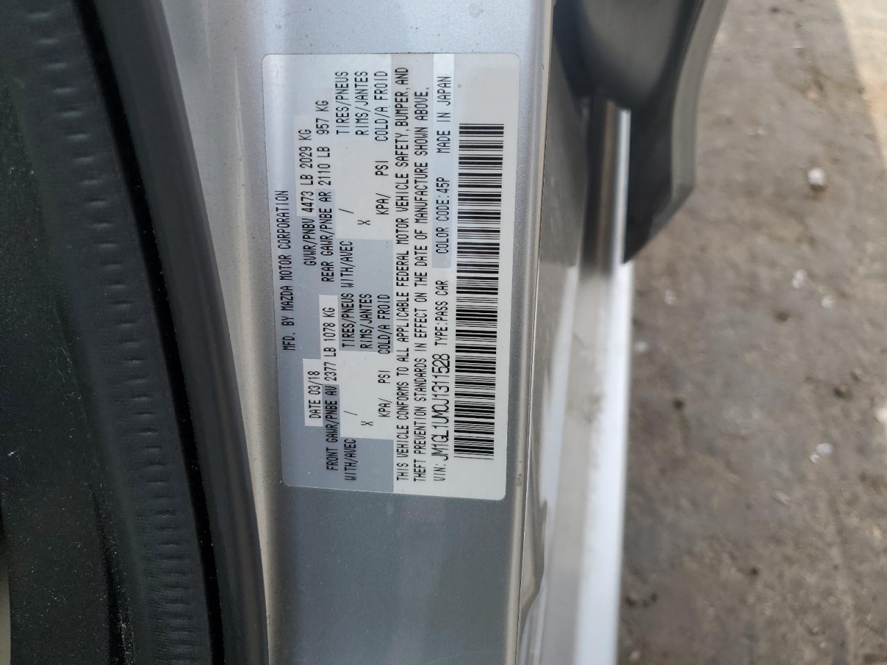 jm1gl1um0j1311528 JM1GL1UM0J1311528 2018 Mazda 6 Sport