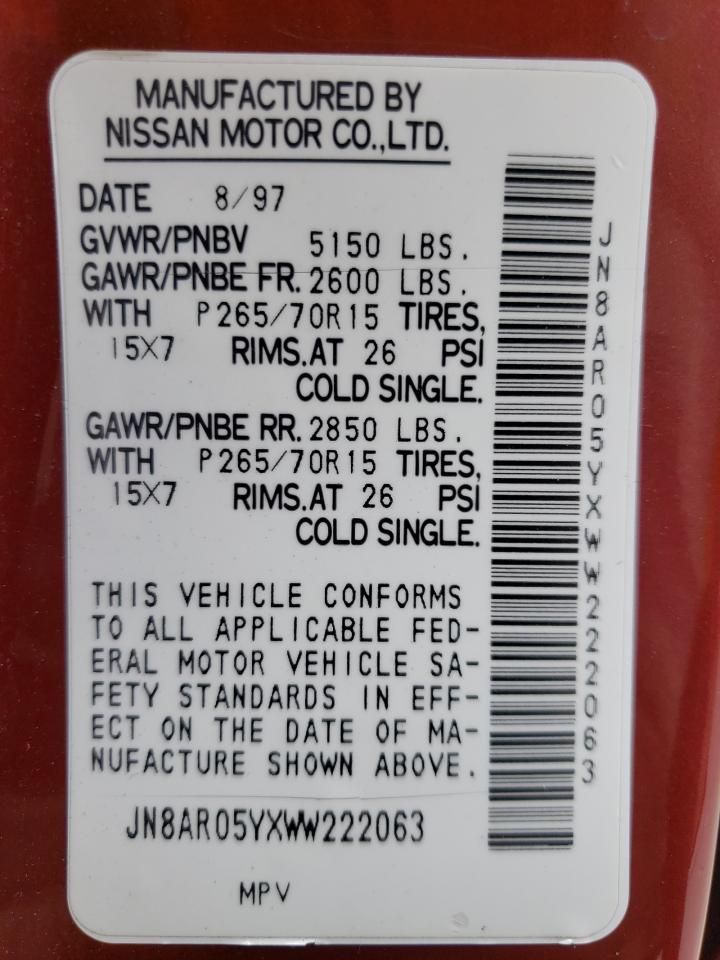 1998 Nissan Pathfinder Le VIN: JN8AR05YXWW222063 Lot: 55452875