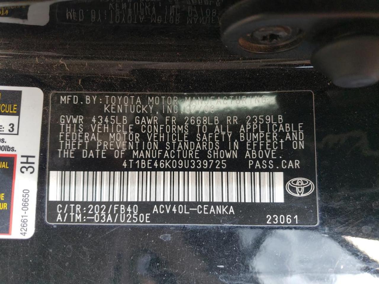 4T1BE46K09U339725 2009 Toyota Camry Base