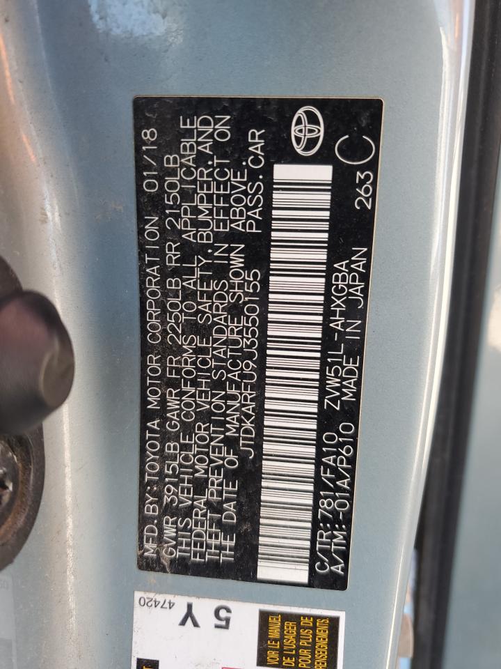2018 Toyota Prius VIN: JTDKARFU9J3550155 Lot: 53858265