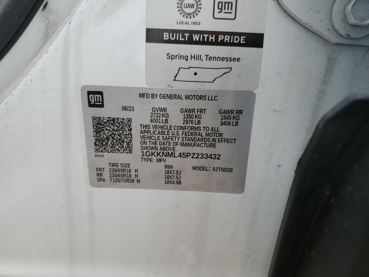 2023 GMC Acadia Slt VIN: 1GKKNML45PZ233432 Lot: 51678365