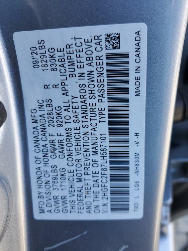 2020 Honda Civic Sport VIN: 2HGFC2F87LH587101 Lot: 53622335