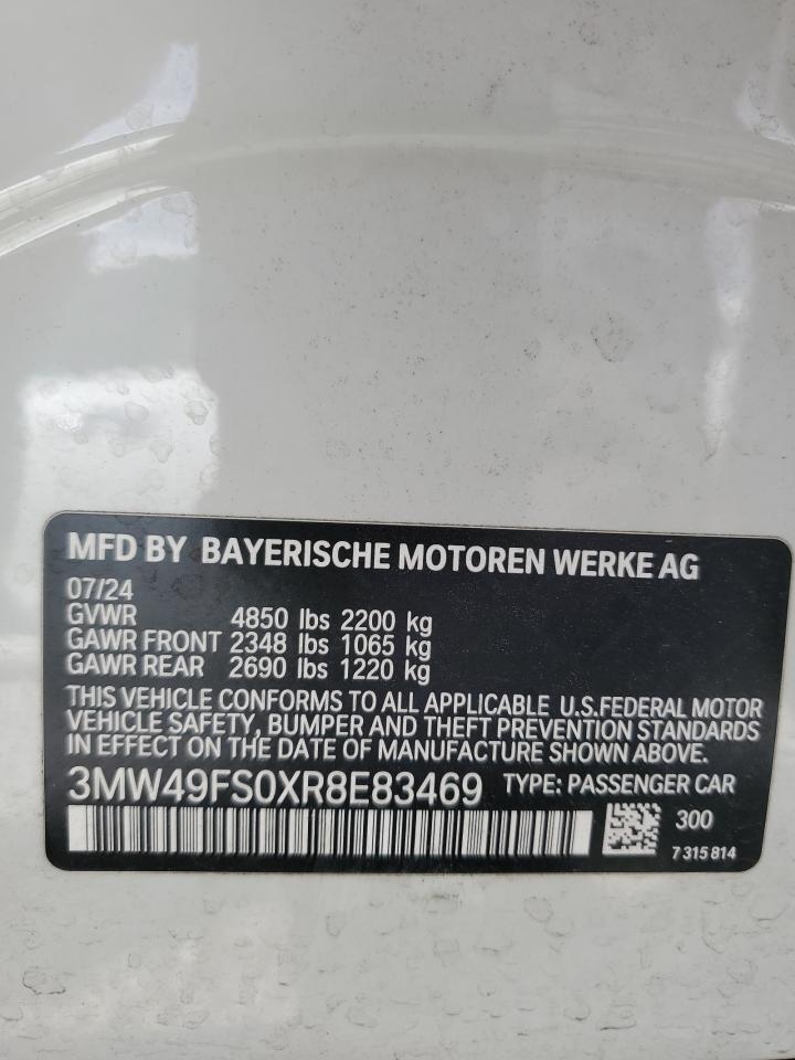 2024 BMW M340I VIN: 3MW49FS0XR8E83469 Lot: 52114085