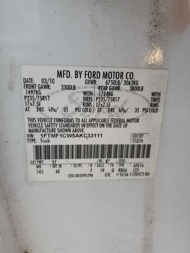 2010 Ford F150 VIN: 1FTMF1CW5AKC33111 Lot: 51788375