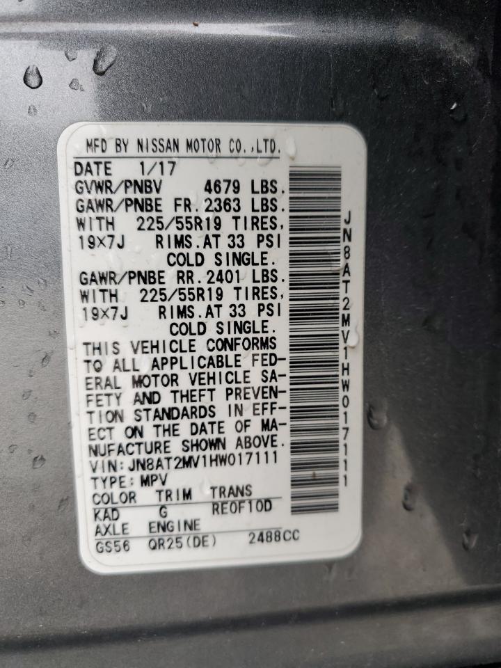 2017 Nissan Rogue S VIN: JN8AT2MV1HW017111 Lot: 52880605