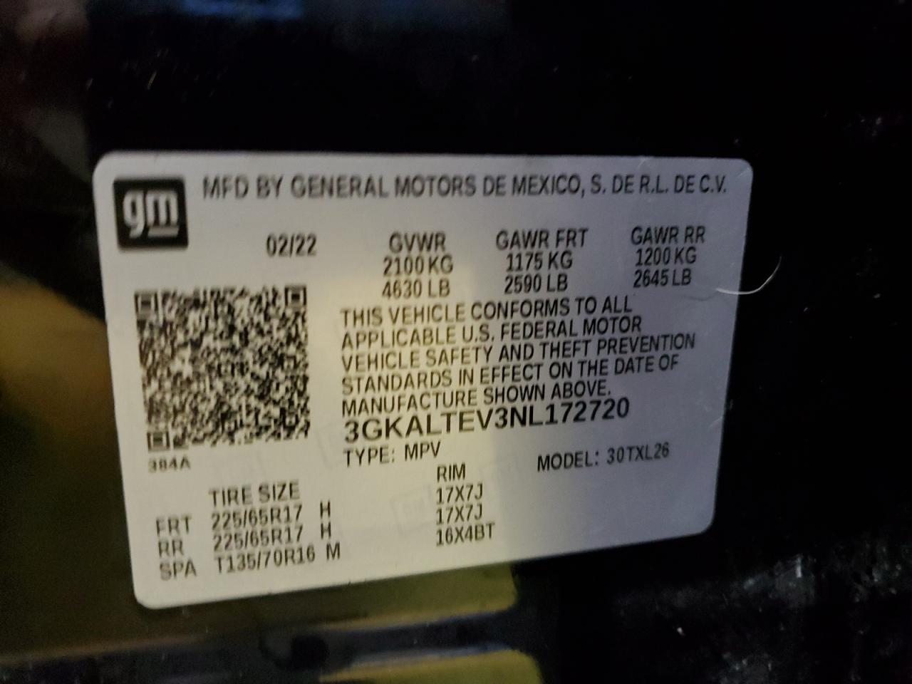 2022 GMC Terrain Sle VIN: 3GKALTEV3NL172720 Lot: 54574025