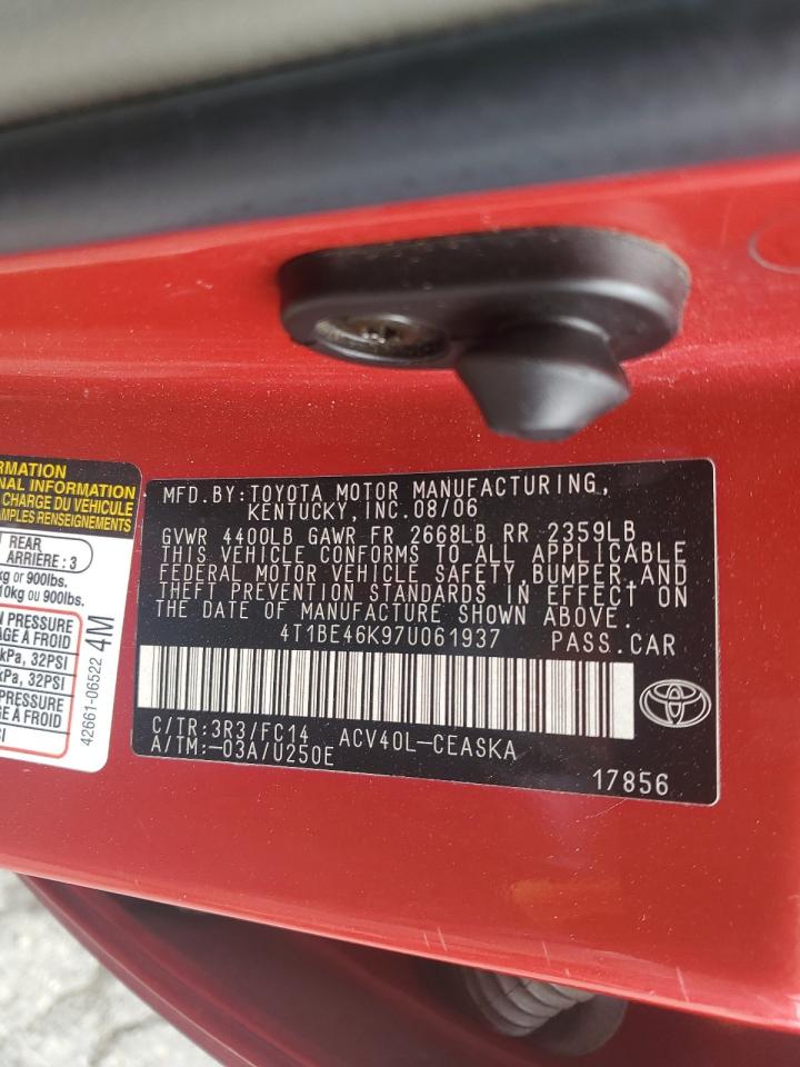 2007 Toyota Camry Ce VIN: 4T1BE46K97U061937 Lot: 55219015
