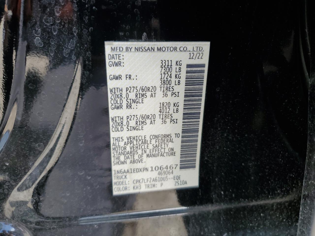 2023 Nissan Titan Sv VIN: 1N6AA1EDXPN106467 Lot: 53455215