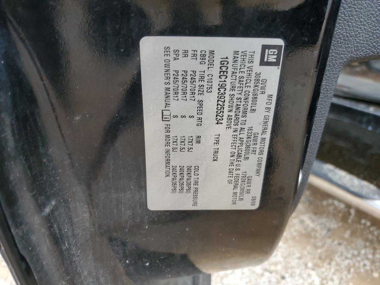 2009 Chevrolet Silverado C1500 VIN: 1GCEC19C39Z255234 Lot: 51657085