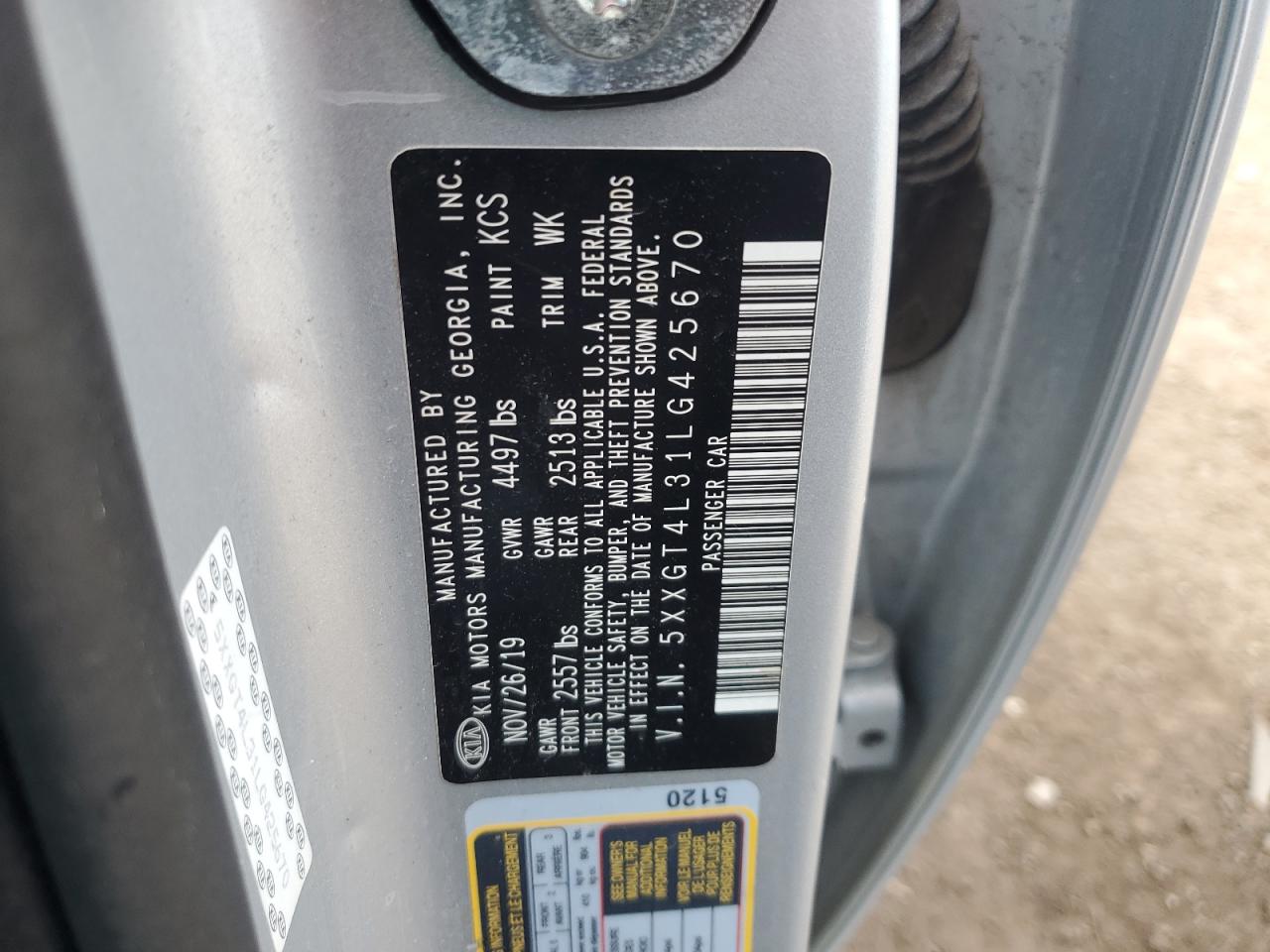 2020 Kia Optima Lx VIN: 5XXGT4L31LG425670 Lot: 52920935