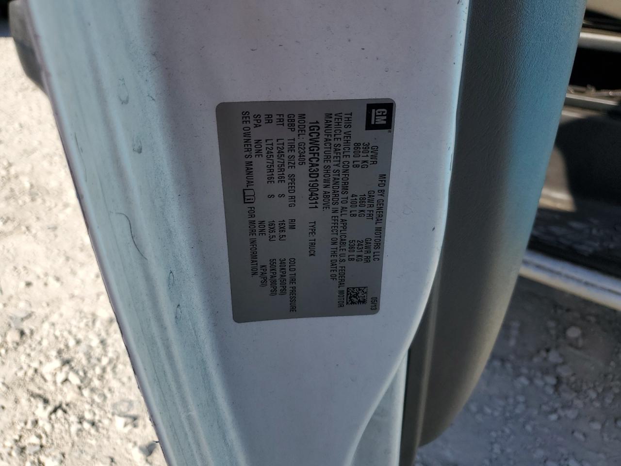 2013 Chevrolet Express G2500 VIN: 1GCWGFCA3D1904311 Lot: 53289895