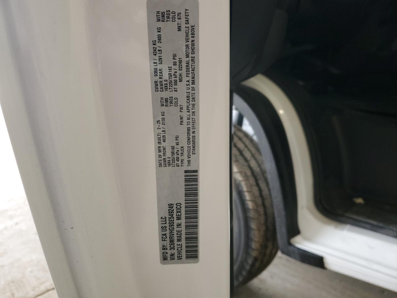 2025 Ram Promaster 3500 3500 High VIN: 3C6MRVHG9SE549249 Lot: 55409405