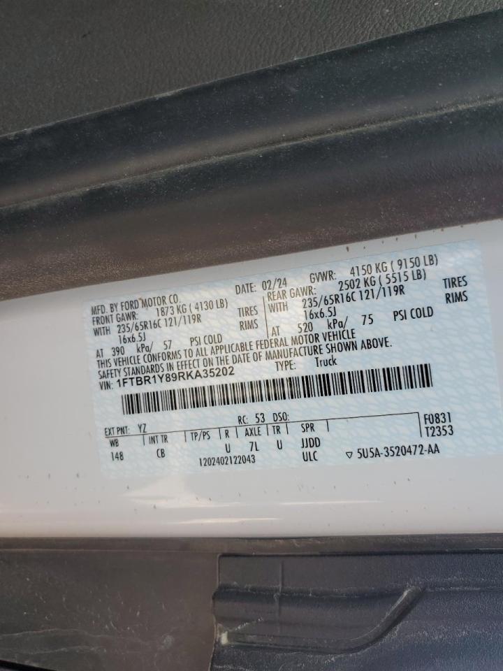2024 Ford Transit T-250 VIN: 1FTBR1Y89RKA35202 Lot: 51599545