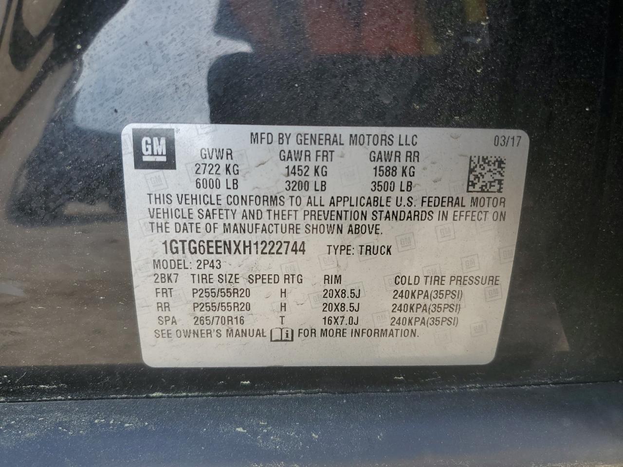 2017 GMC Canyon Denali VIN: 1GTG6EENXH1222744 Lot: 53893185