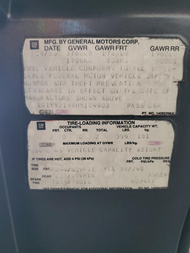 1987 Chevrolet Corvette VIN: 1G1YY2188H5104903 Lot: 55291935