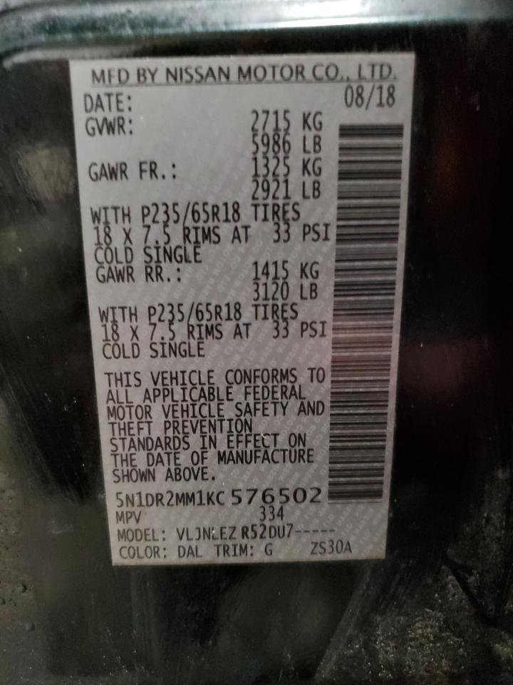 5n1dr2mm1kc576502 5N1DR2MM1KC576502 2019 Nissan Pathfinder S