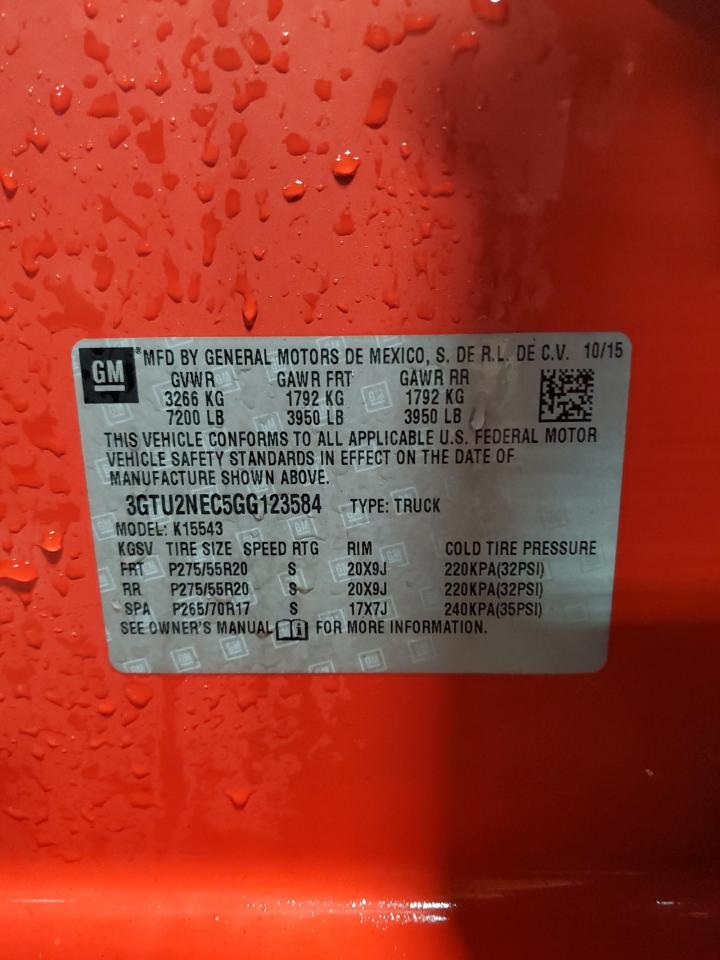 2016 GMC Sierra K1500 Slt VIN: 3GTU2NEC5GG123584 Lot: 53330815