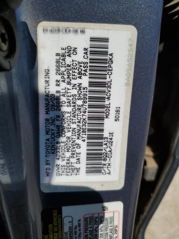 2004 Toyota Camry Le VIN: 4T1BE32K74U789915 Lot: 51593635