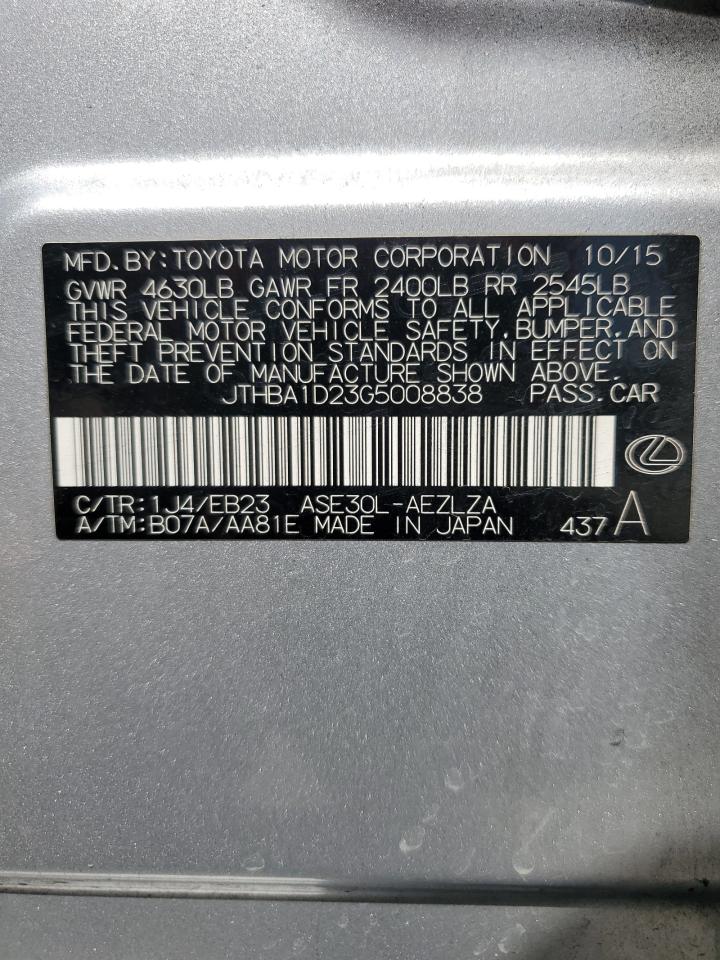 2016 Lexus Is 200T VIN: JTHBA1D23G5008838 Lot: 52227945