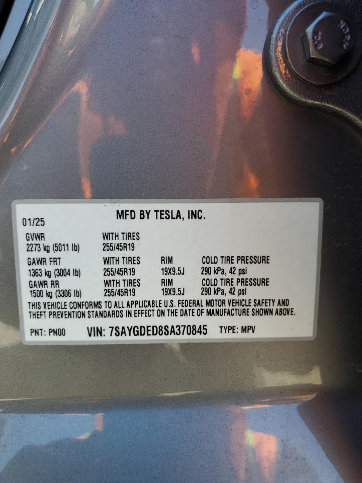 2025 Tesla Model Y VIN: 7SAYGDED8SA370845 Lot: 53617555