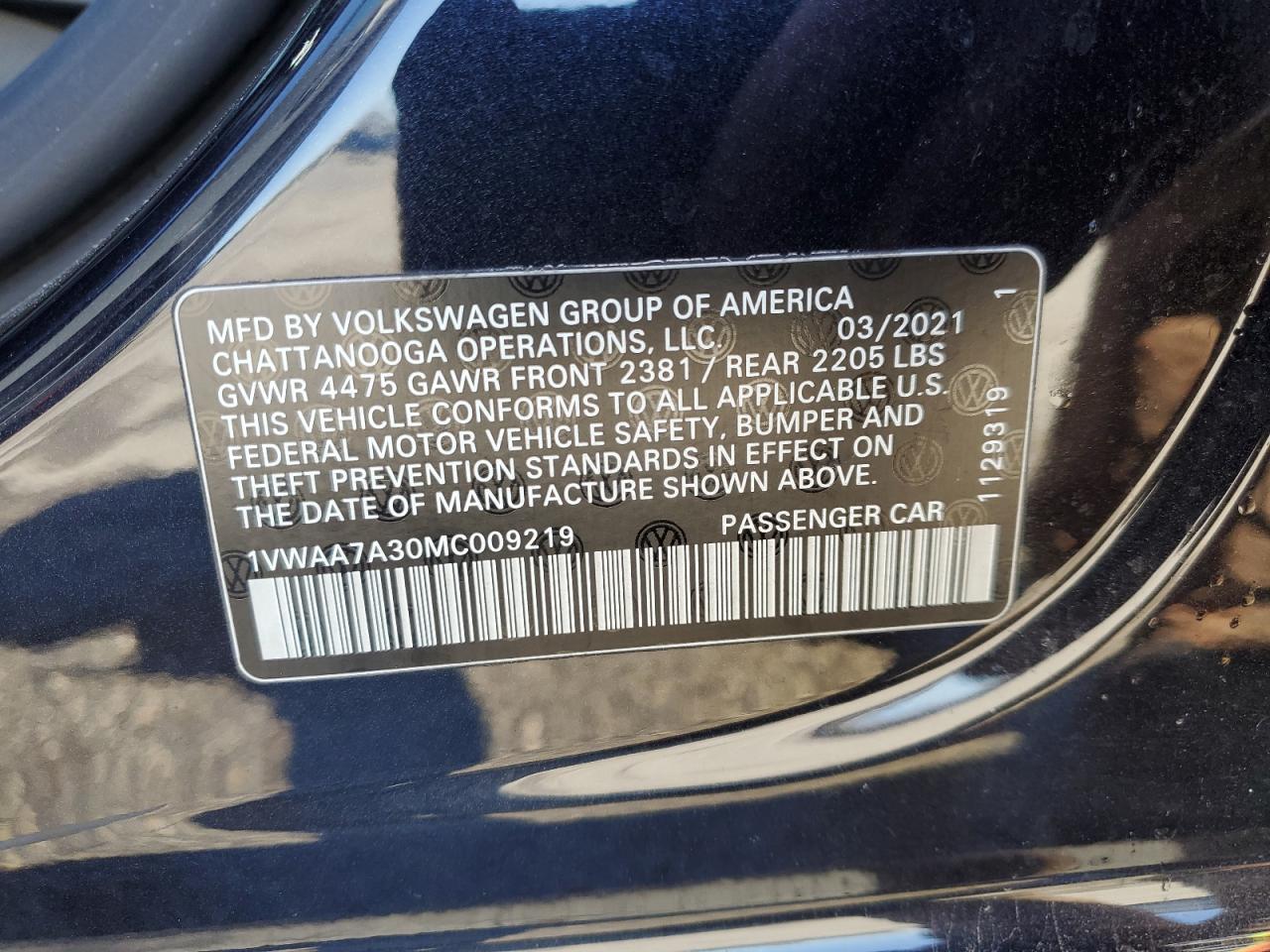 2021 Volkswagen Passat S VIN: 1VWAA7A30MC009219 Lot: 52414125