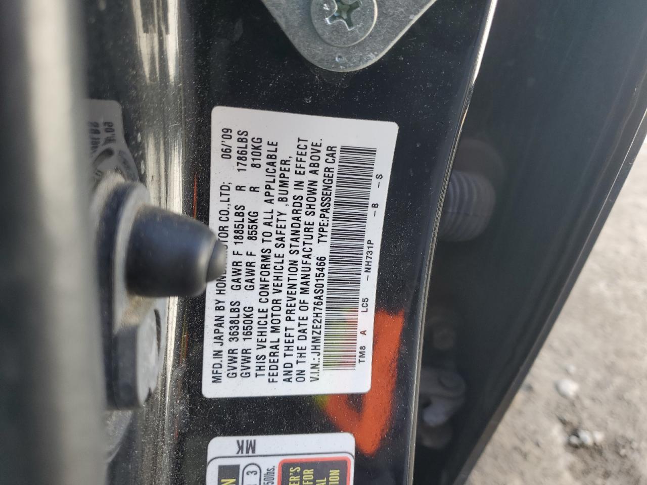 2010 Honda Insight Ex VIN: JHMZE2H76AS015466 Lot: 53729965