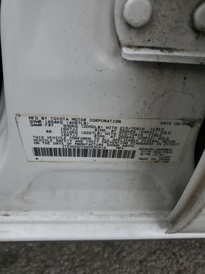 2004 Toyota Rav4 VIN: JTEHD20V340030416 Lot: 54990625