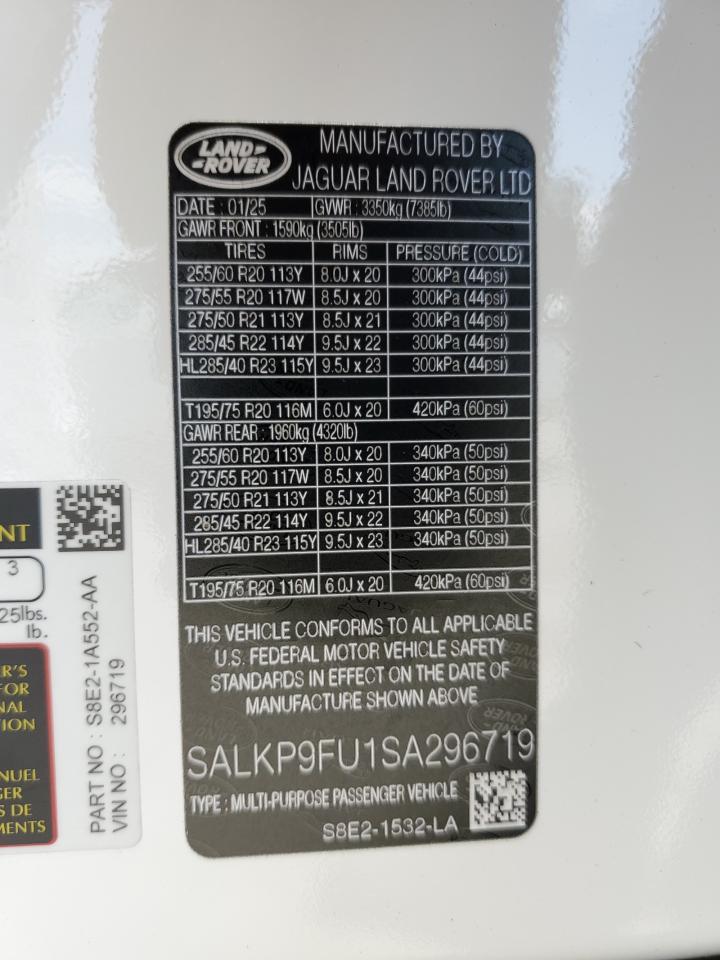 2025 Land Rover Range Rover Se VIN: SALKP9FU1SA296719 Lot: 54796385