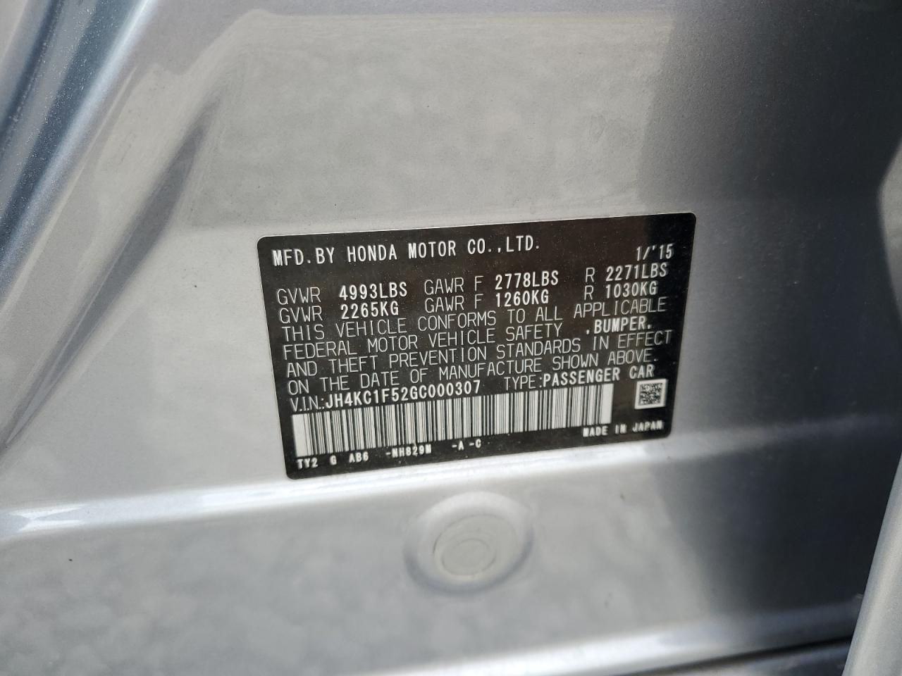 2016 Acura Rlx Tech VIN: JH4KC1F52GC000307 Lot: 54579865
