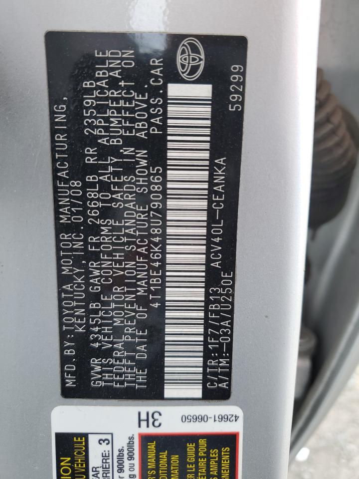 2008 Toyota Camry Ce VIN: 4T1BE46K48U790865 Lot: 53522695