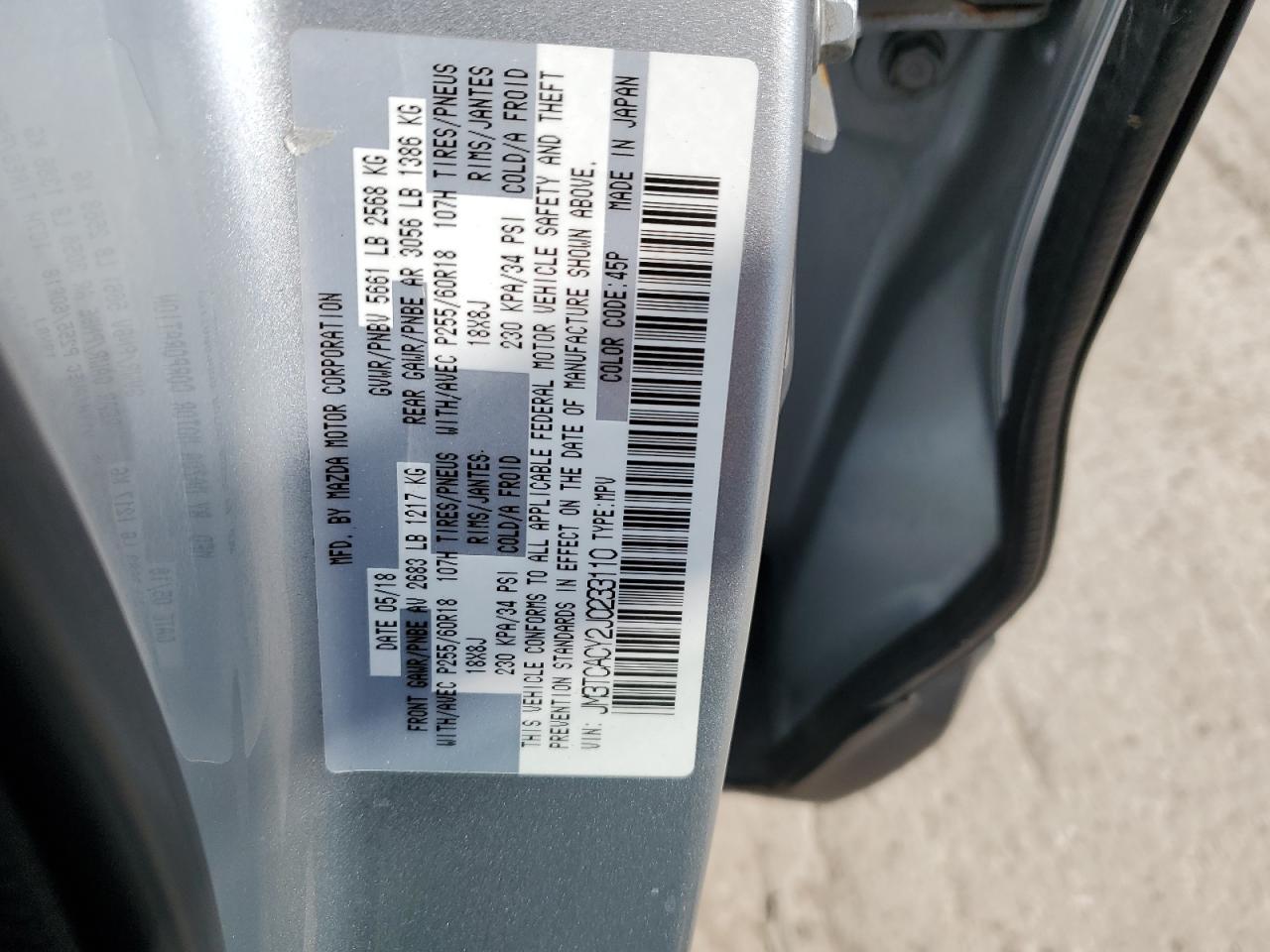 2018 Mazda Cx-9 Touring VIN: JM3TCACY2J0233110 Lot: 54685345