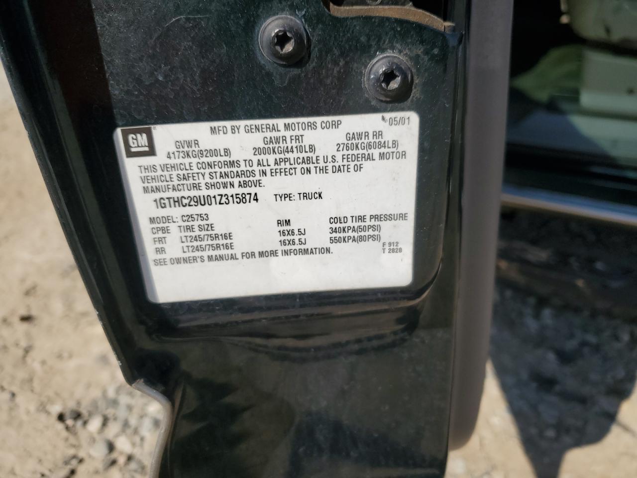 2001 GMC Sierra C2500 Heavy Duty VIN: 1GTHC29U01Z315874 Lot: 53101165