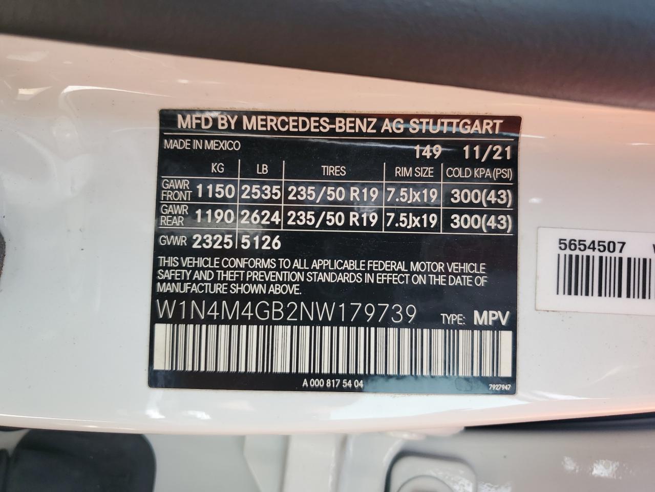 W1N4M4GB2NW179739 2022 Mercedes-Benz Glb 250