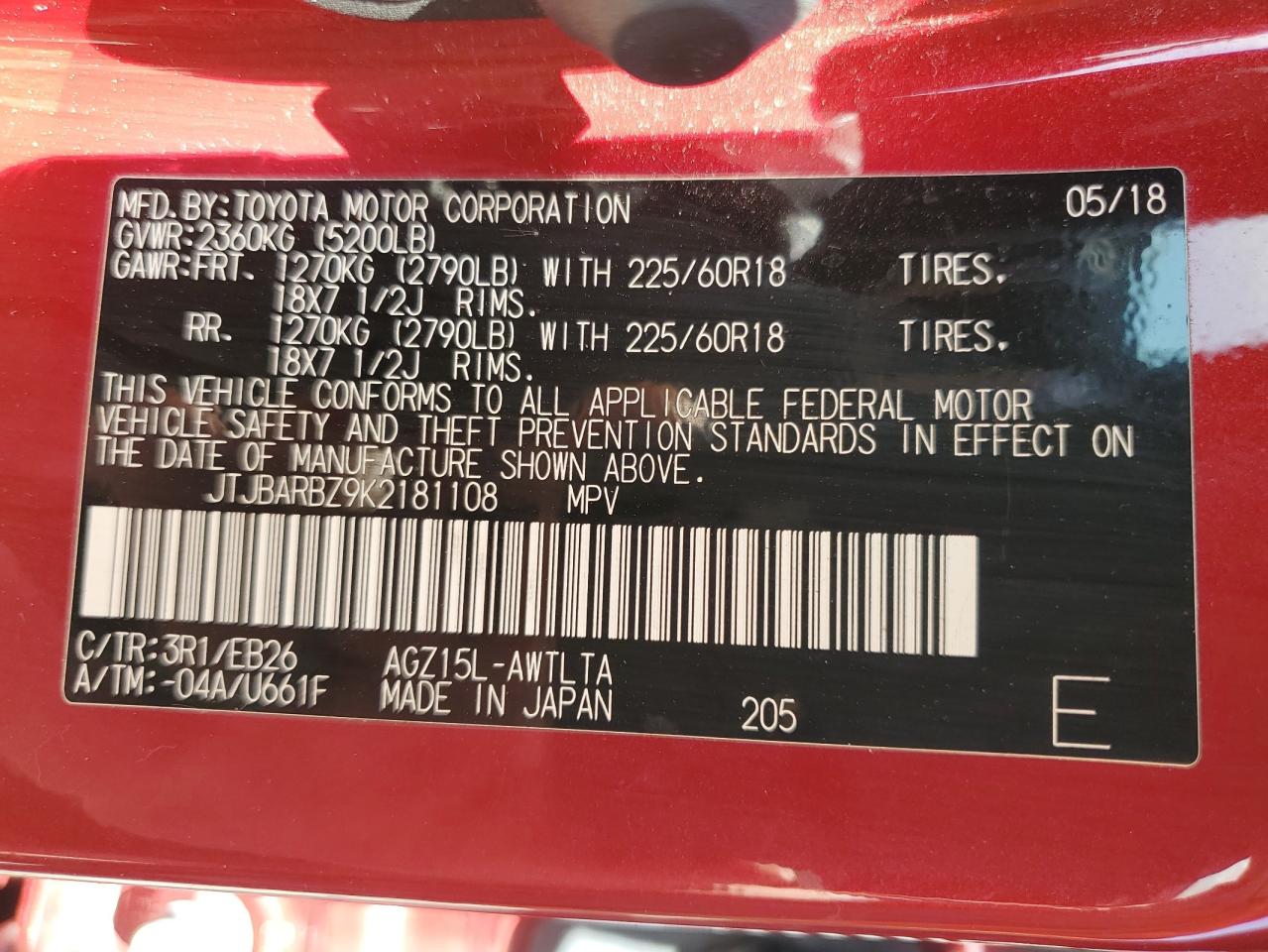 2019 Lexus Nx 300 Base VIN: JTJBARBZ9K2181108 Lot: 54579195