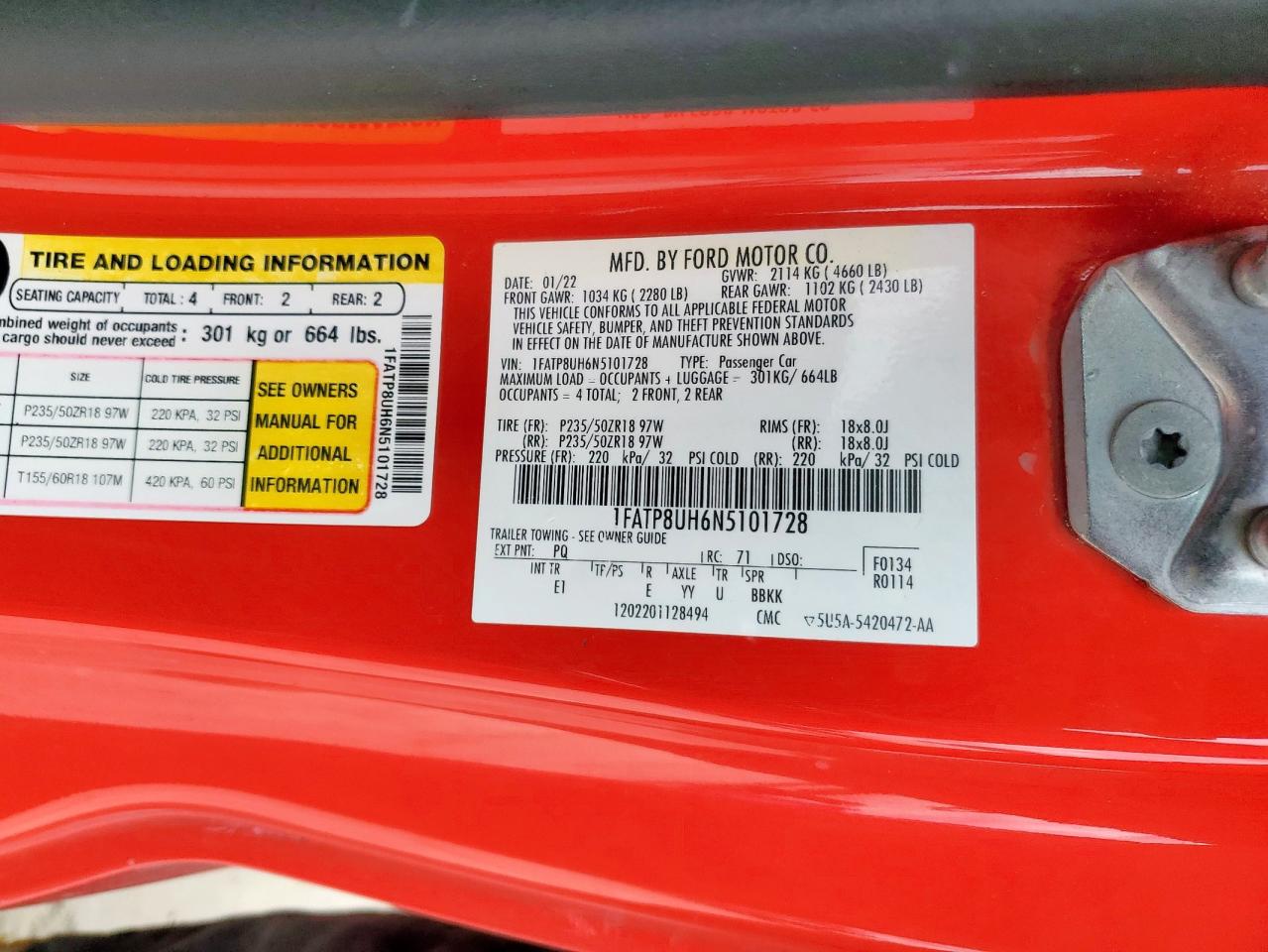 2022 Ford Mustang VIN: 1FATP8UH6N5101728 Lot: 54788425