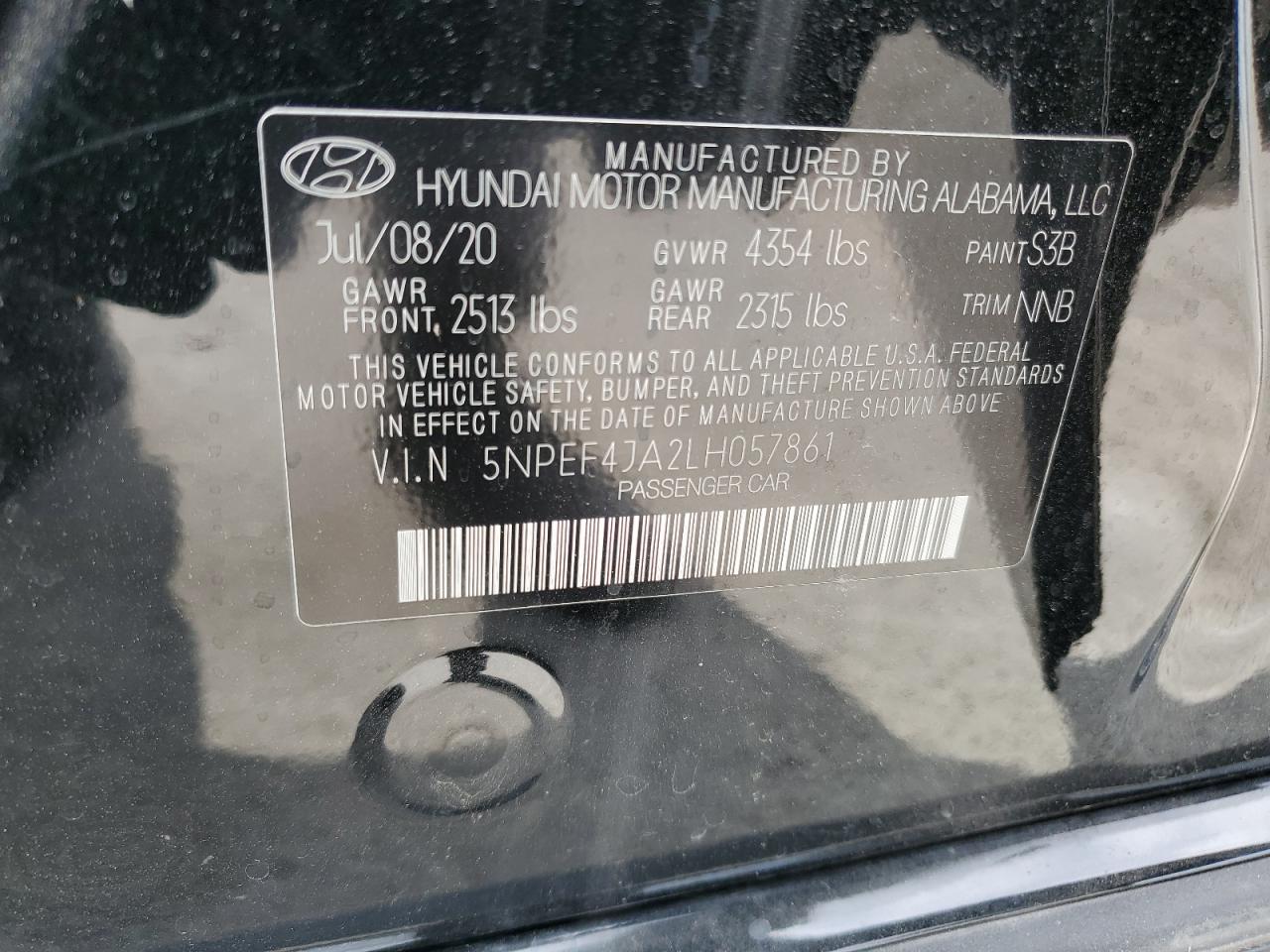 2020 Hyundai Sonata Sel VIN: 5NPEF4JA2LH057861 Lot: 54524275