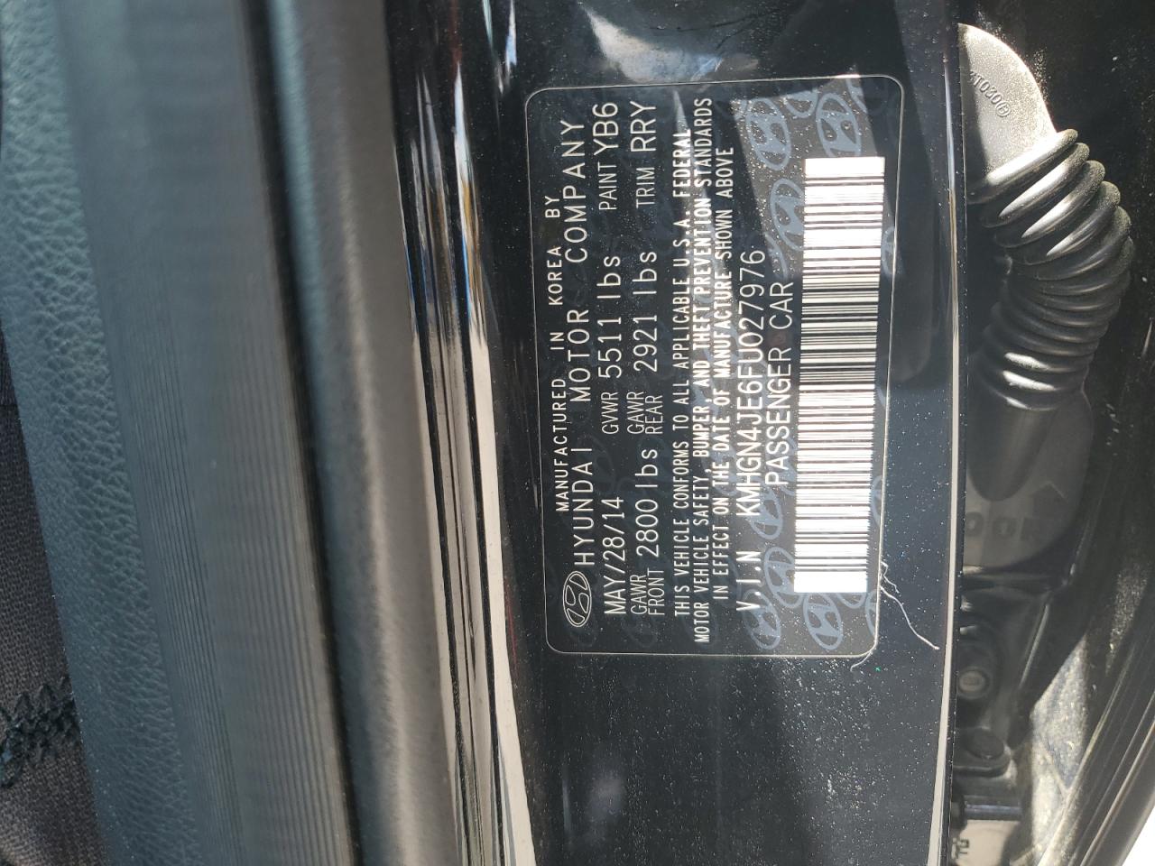 2015 Hyundai Genesis 3.8L VIN: KMHGN4JE6FU027976 Lot: 54422905
