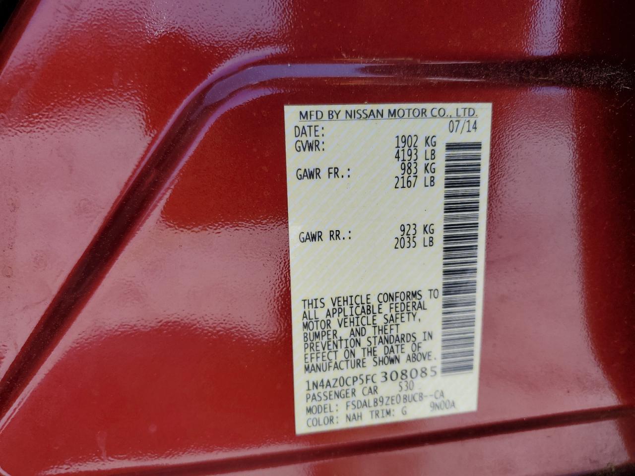 2015 Nissan Leaf S VIN: 1N4AZ0CP5FC308085 Lot: 53683985