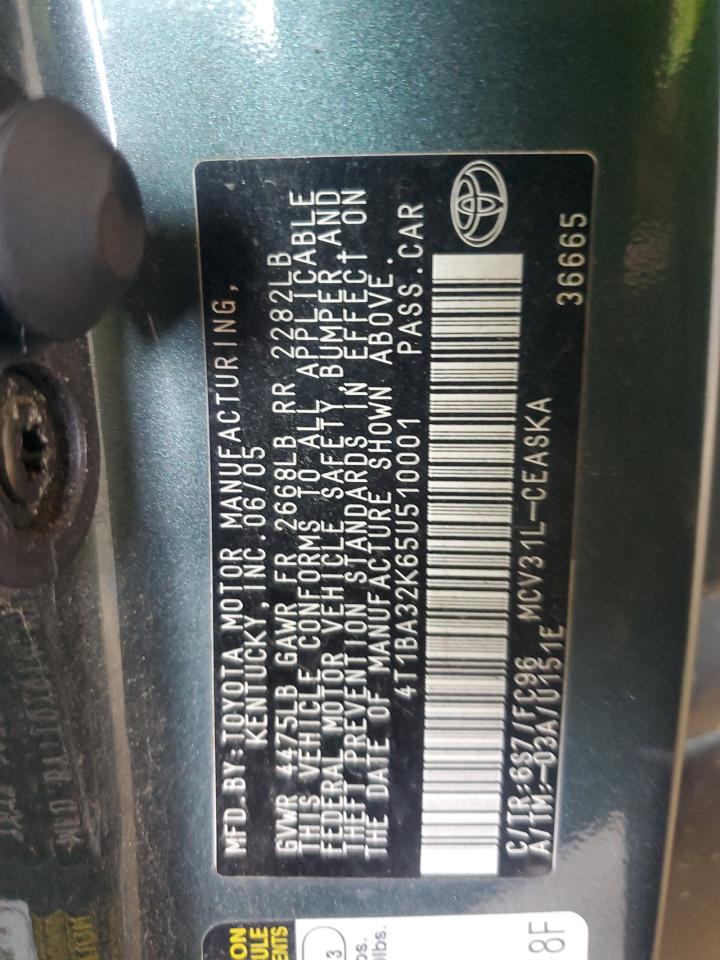2005 Toyota Camry Se VIN: 4T1BA32K65U510001 Lot: 55046415