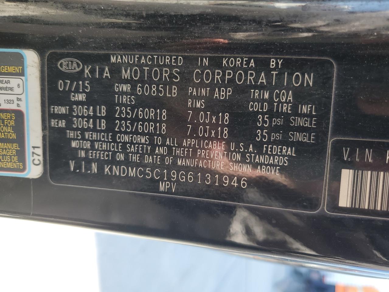 2016 Kia Sedona Ex VIN: KNDMC5C19G6131946 Lot: 53655635