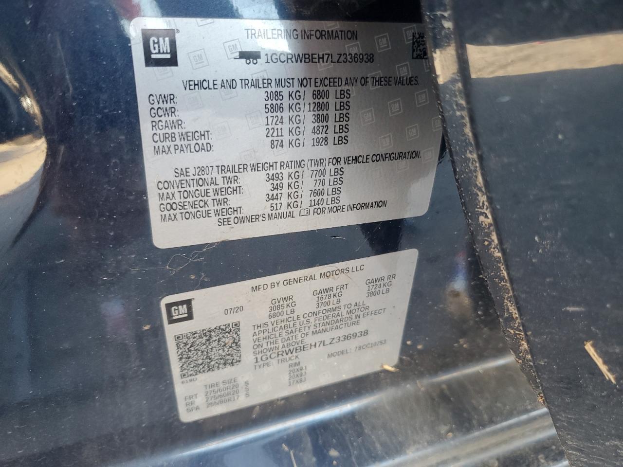 2020 Chevrolet Silverado C1500 Custom VIN: 1GCRWBEH7LZ33693X Lot: 52101245