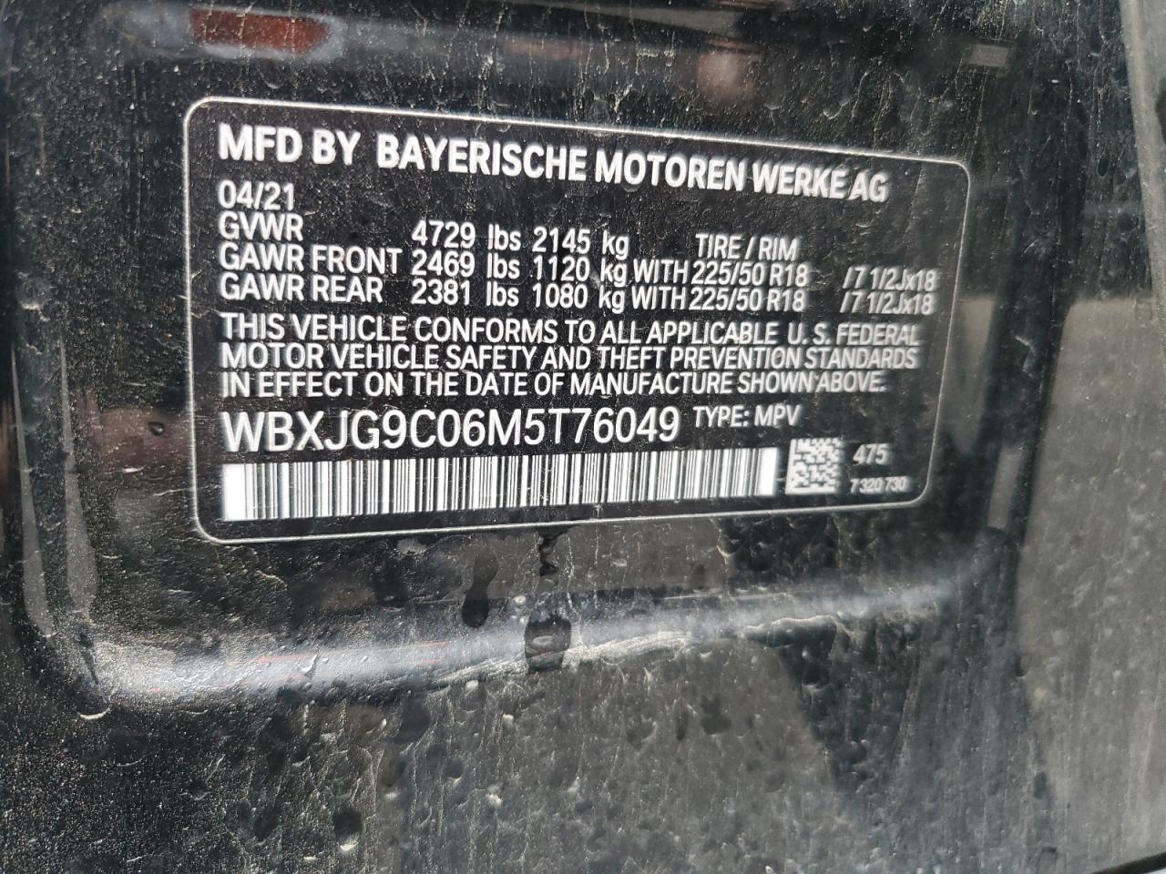 2021 BMW X1 xDrive28I VIN: WBXJG9C06M5T76049 Lot: 51816115