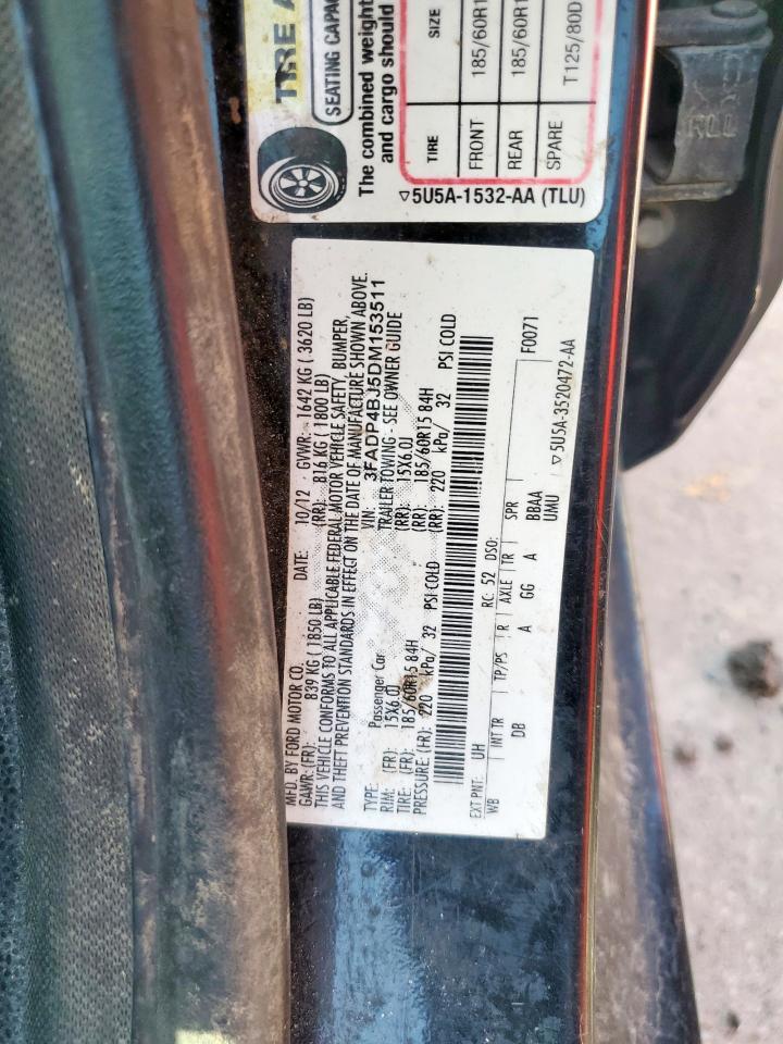 2013 Ford Fiesta Se VIN: 3FADP4BJ5DM153511 Lot: 65804635