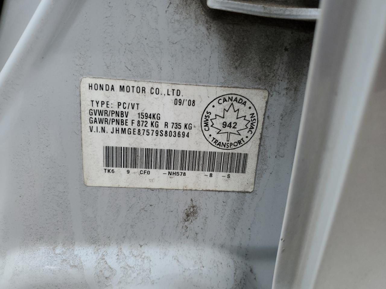 2009 Honda Fit Lx VIN: JHMGE87579S803694 Lot: 52589325