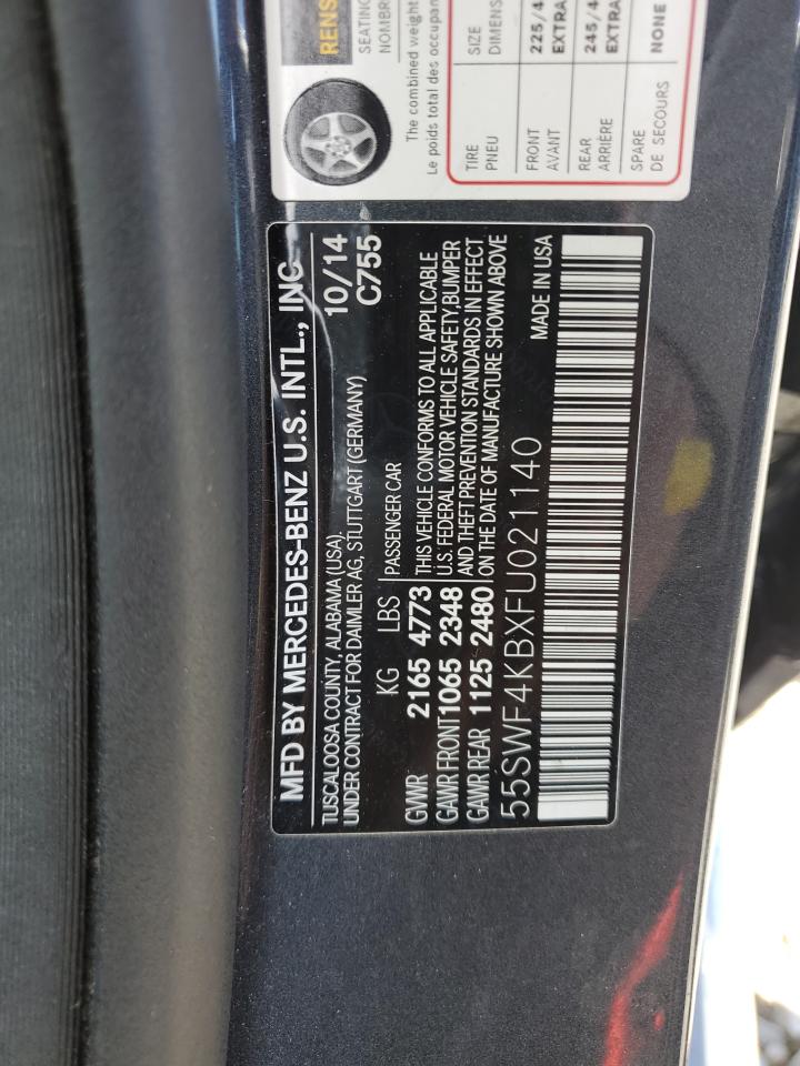 2015 Mercedes-Benz C 300 4Matic VIN: 55SWF4KBXFU021140 Lot: 54702265