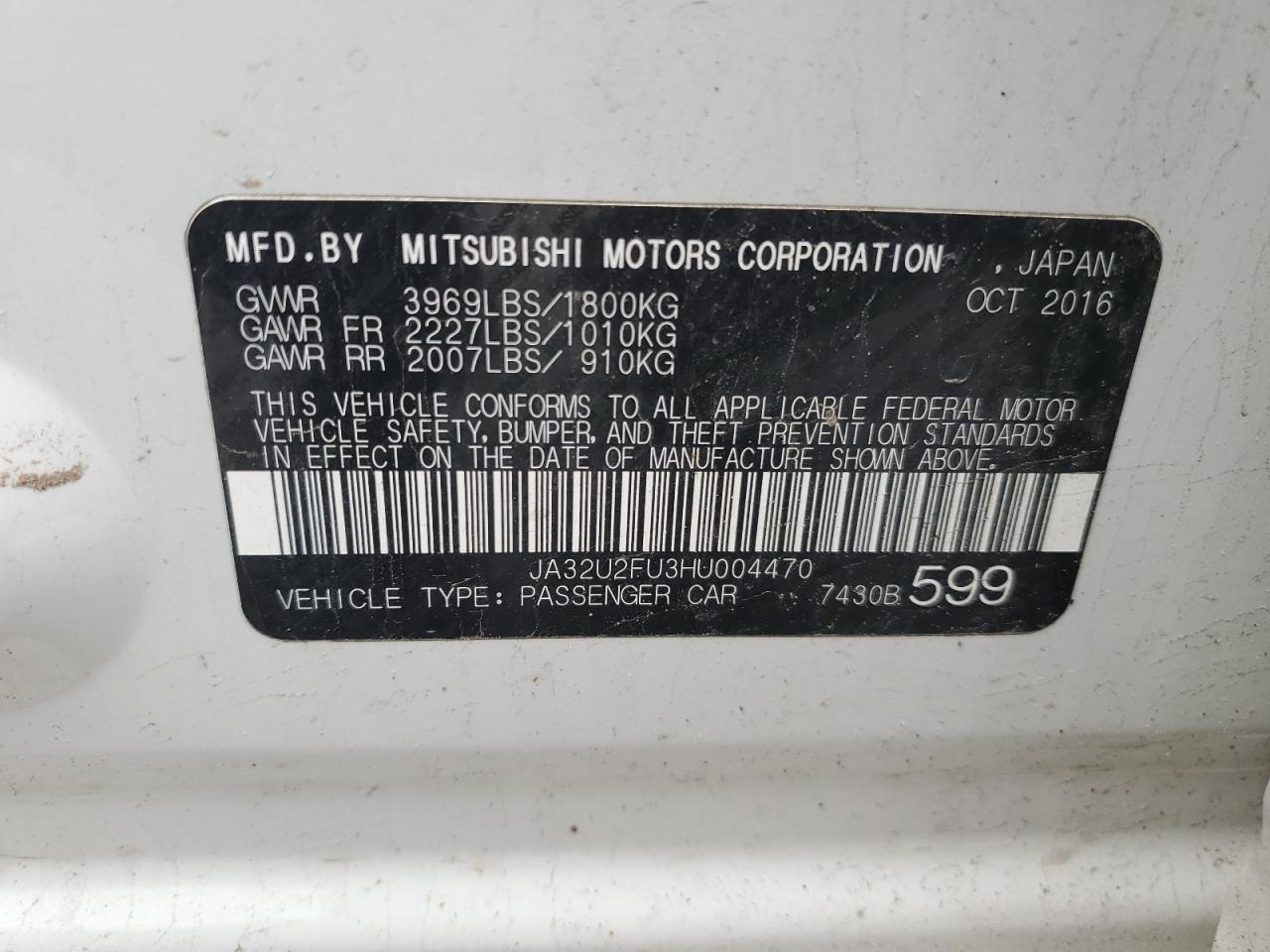 2017 Mitsubishi Lancer Es VIN: JA32U2FU3HU004470 Lot: 50995675