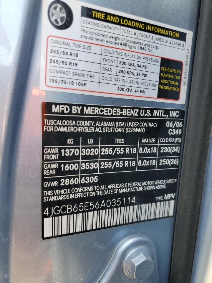 2006 Mercedes-Benz R 350 VIN: 4JGCB65E56A035114 Lot: 53295535