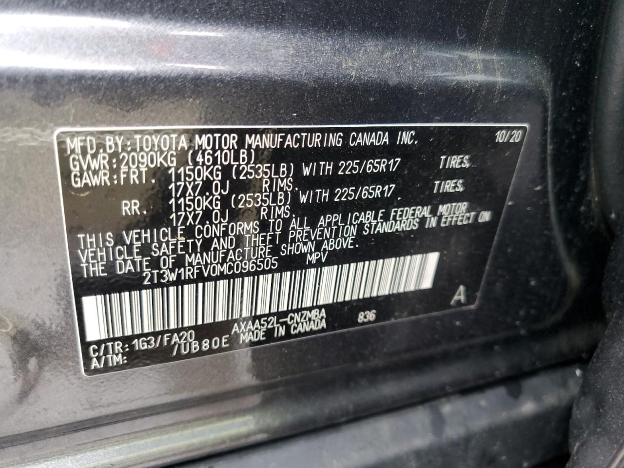 2021 Toyota Rav4 Xle VIN: 2T3W1RFV0MC096505 Lot: 54594025