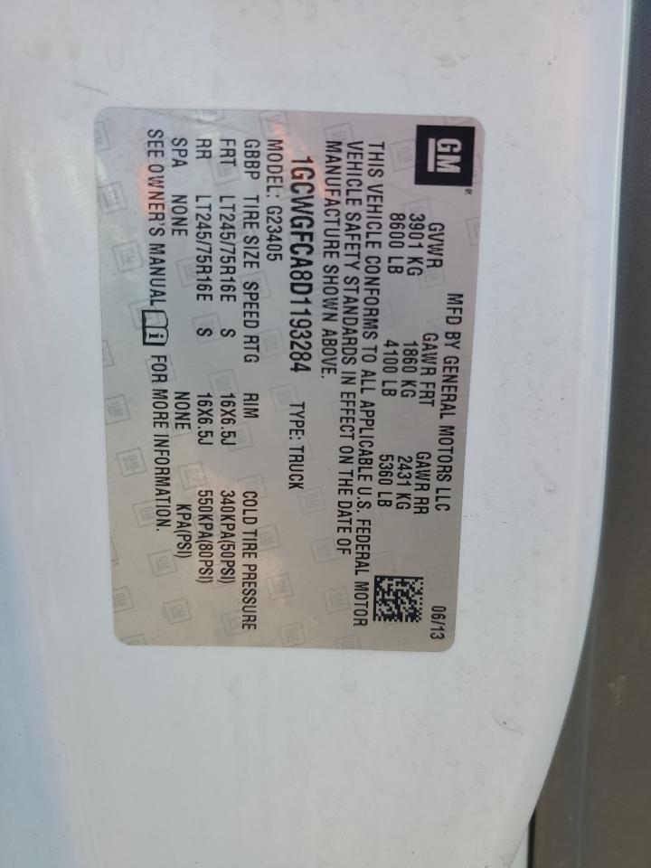 2013 Chevrolet Express G2500 VIN: 1GCWGFCA8D1193284 Lot: 54370905