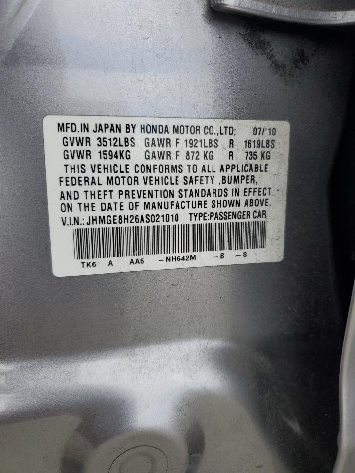 2010 Honda Fit VIN: JHMGE8H26AS021010 Lot: 54743445